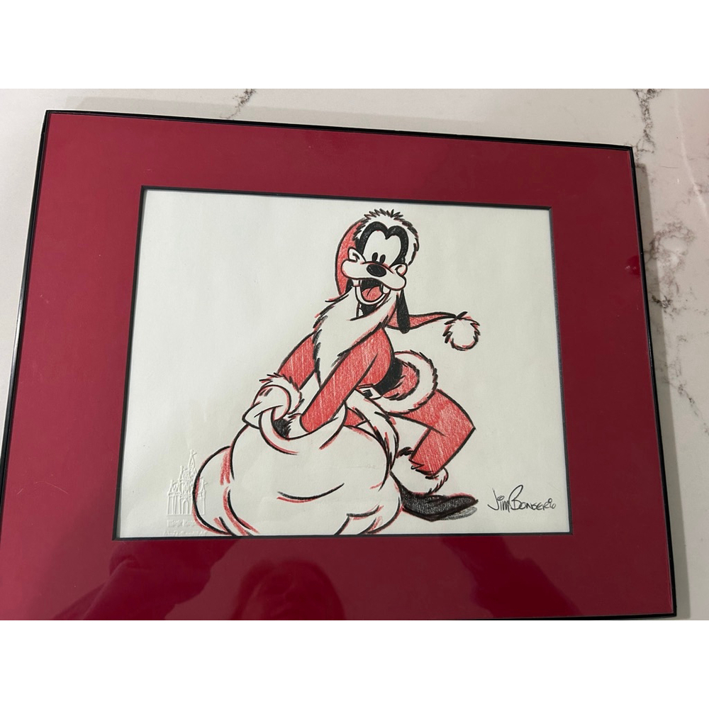 Jim Bonserio Original Goofy Christmas Sketch Disney Character Frame Signed